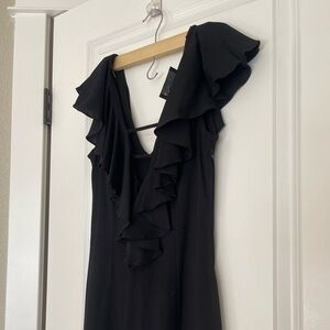 Black Ursula of Switzerland Ruffled V Neck dress
